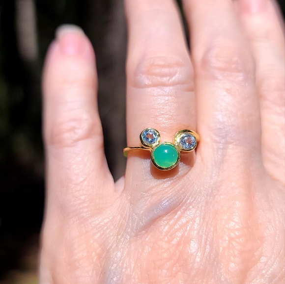 Chrysoprase & Topaz 24k Gold & Sterling ring sz6.5 looks a little like Mickey! - Picture 11 of 11